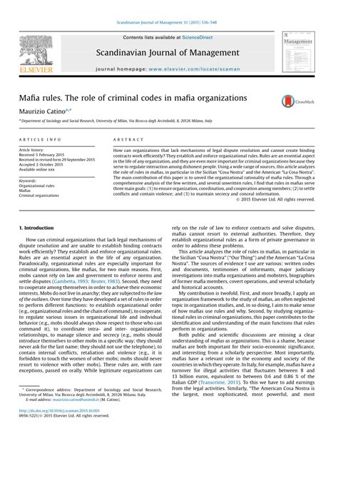 Mafia rules. The role of criminal codes in mafia organizations.
